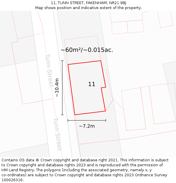 11, TUNN STREET, FAKENHAM, NR21 9BJ: Plot and title map