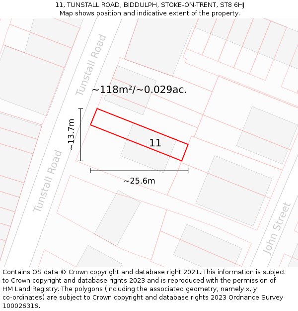 11, TUNSTALL ROAD, BIDDULPH, STOKE-ON-TRENT, ST8 6HJ: Plot and title map