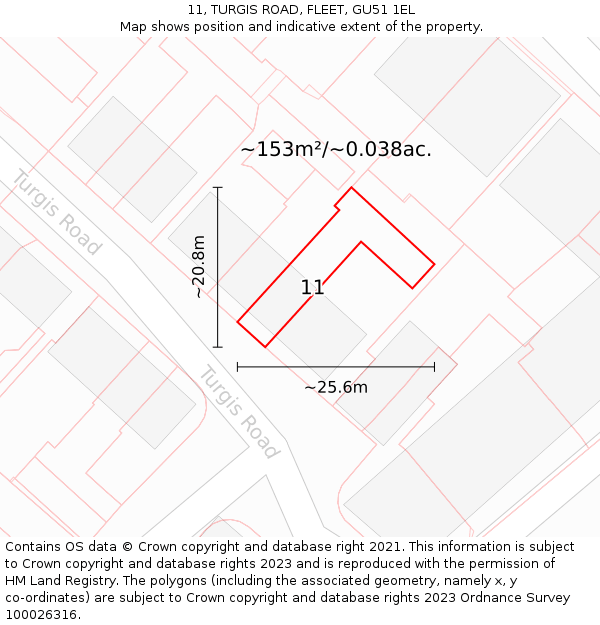 11, TURGIS ROAD, FLEET, GU51 1EL: Plot and title map