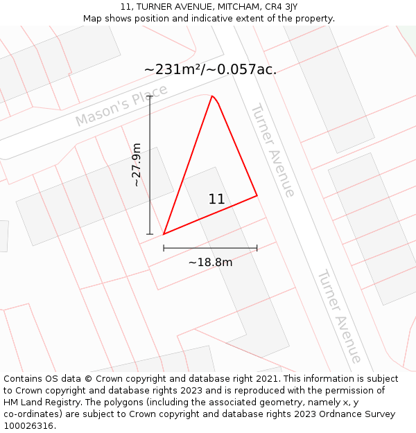 11, TURNER AVENUE, MITCHAM, CR4 3JY: Plot and title map