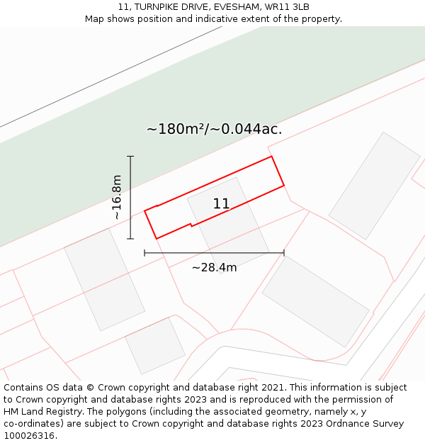 11, TURNPIKE DRIVE, EVESHAM, WR11 3LB: Plot and title map