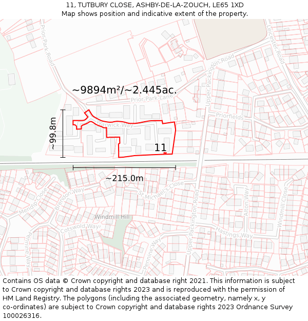 11, TUTBURY CLOSE, ASHBY-DE-LA-ZOUCH, LE65 1XD: Plot and title map