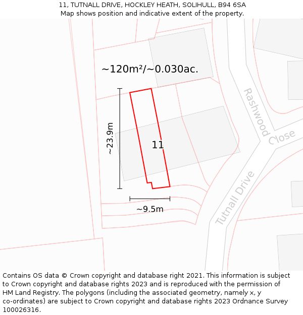11, TUTNALL DRIVE, HOCKLEY HEATH, SOLIHULL, B94 6SA: Plot and title map