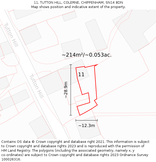 11, TUTTON HILL, COLERNE, CHIPPENHAM, SN14 8DN: Plot and title map