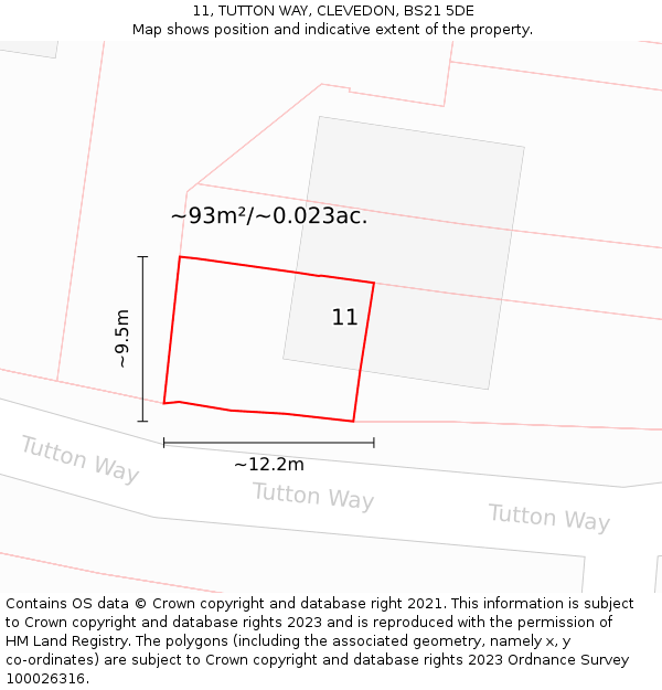 11, TUTTON WAY, CLEVEDON, BS21 5DE: Plot and title map