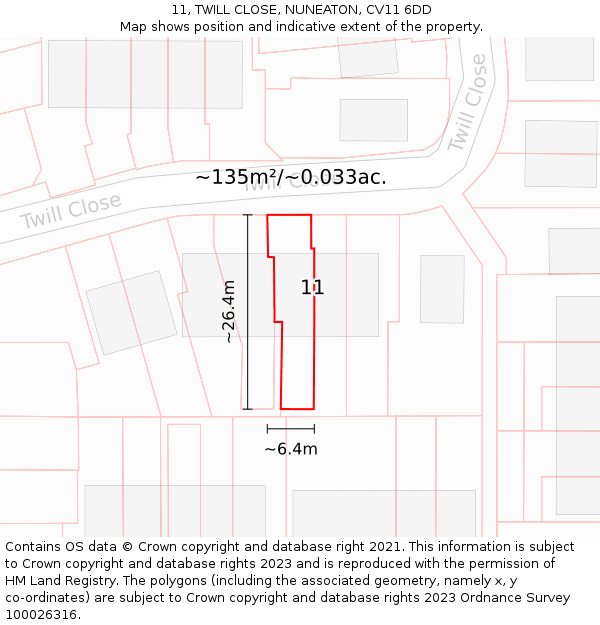 11, TWILL CLOSE, NUNEATON, CV11 6DD: Plot and title map
