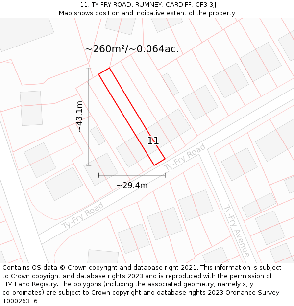 11, TY FRY ROAD, RUMNEY, CARDIFF, CF3 3JJ: Plot and title map
