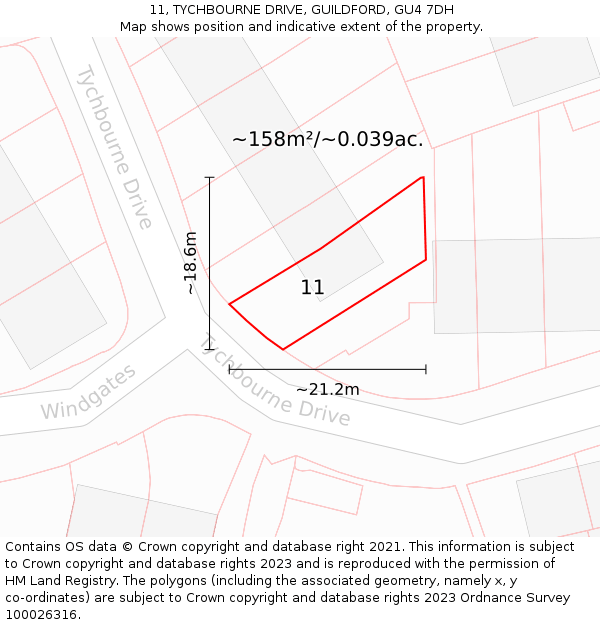 11, TYCHBOURNE DRIVE, GUILDFORD, GU4 7DH: Plot and title map