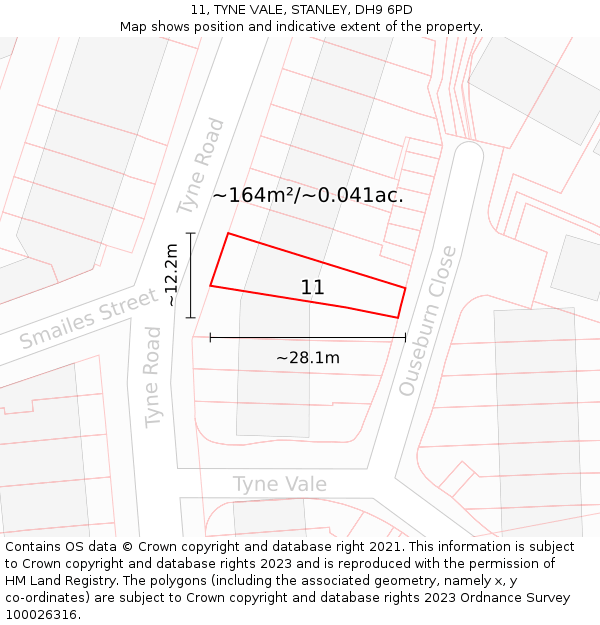 11, TYNE VALE, STANLEY, DH9 6PD: Plot and title map