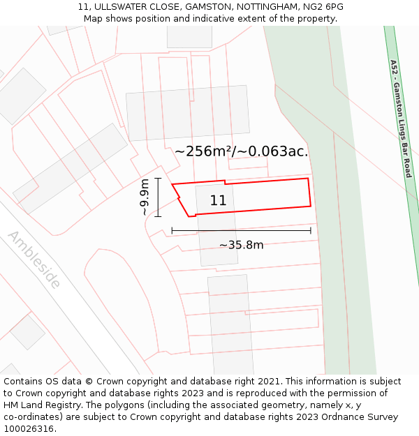 11, ULLSWATER CLOSE, GAMSTON, NOTTINGHAM, NG2 6PG: Plot and title map