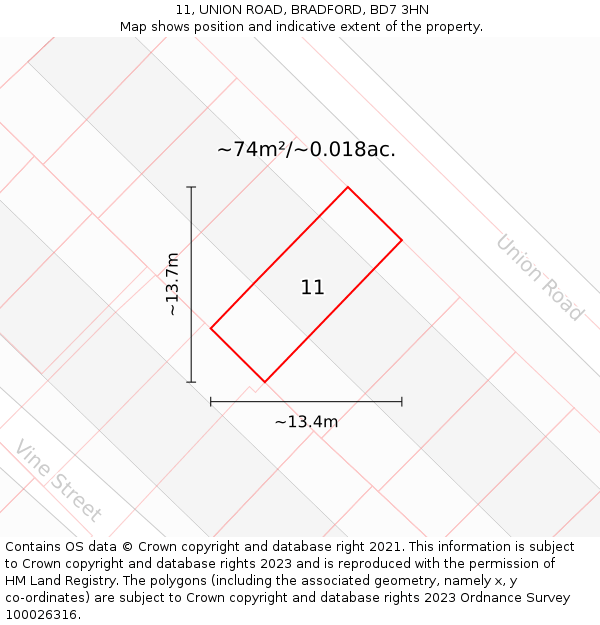 11, UNION ROAD, BRADFORD, BD7 3HN: Plot and title map