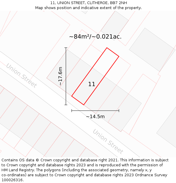 11, UNION STREET, CLITHEROE, BB7 2NH: Plot and title map