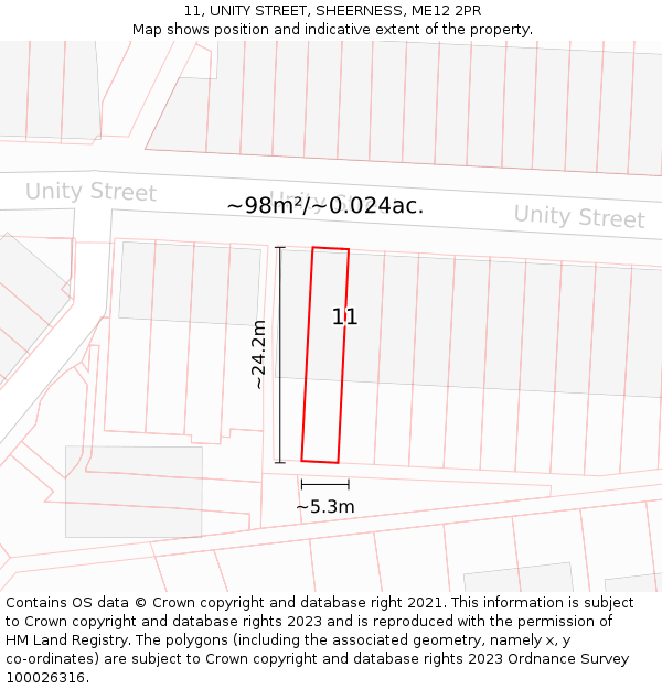 11, UNITY STREET, SHEERNESS, ME12 2PR: Plot and title map