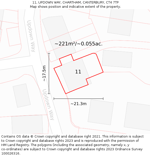 11, UPDOWN WAY, CHARTHAM, CANTERBURY, CT4 7TP: Plot and title map