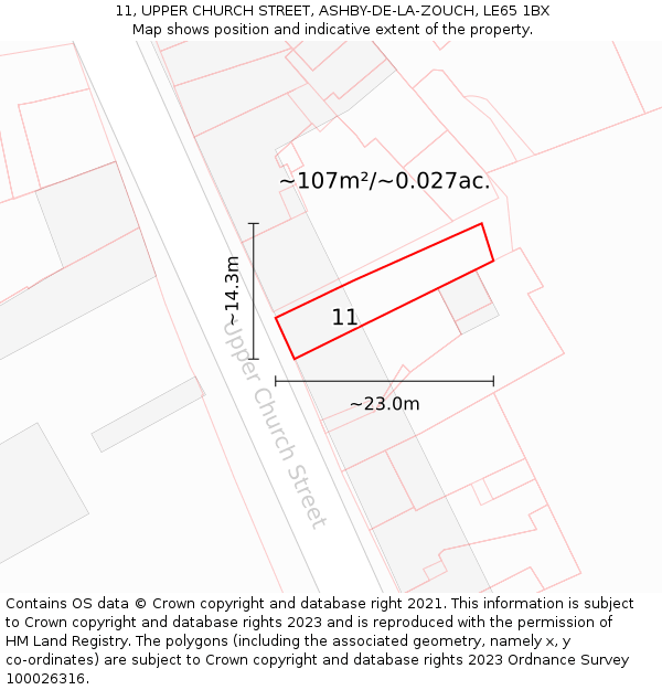 11, UPPER CHURCH STREET, ASHBY-DE-LA-ZOUCH, LE65 1BX: Plot and title map