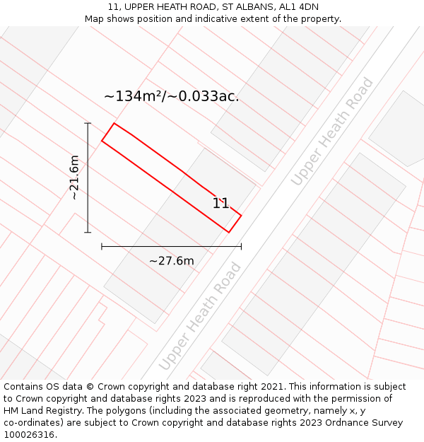 11, UPPER HEATH ROAD, ST ALBANS, AL1 4DN: Plot and title map