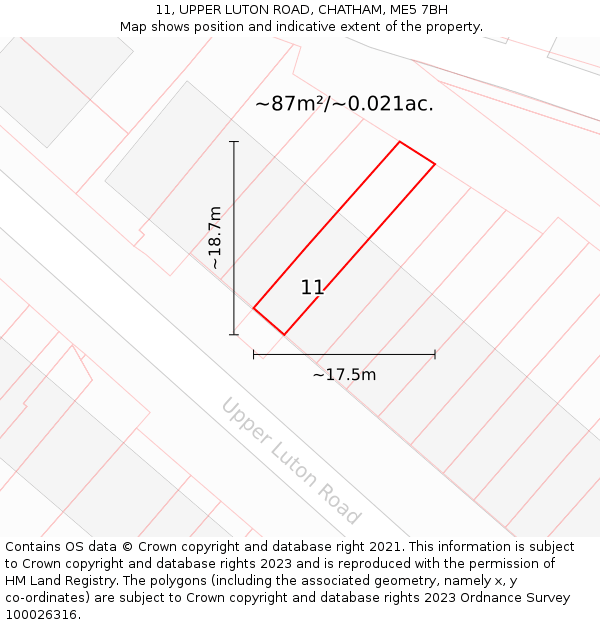 11, UPPER LUTON ROAD, CHATHAM, ME5 7BH: Plot and title map