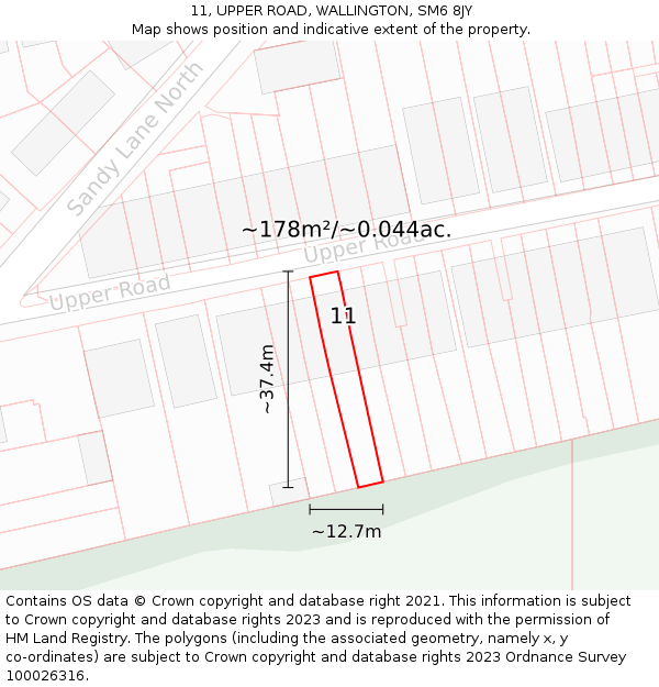 11, UPPER ROAD, WALLINGTON, SM6 8JY: Plot and title map