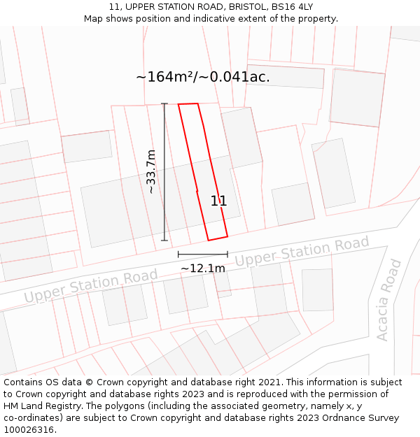 11, UPPER STATION ROAD, BRISTOL, BS16 4LY: Plot and title map