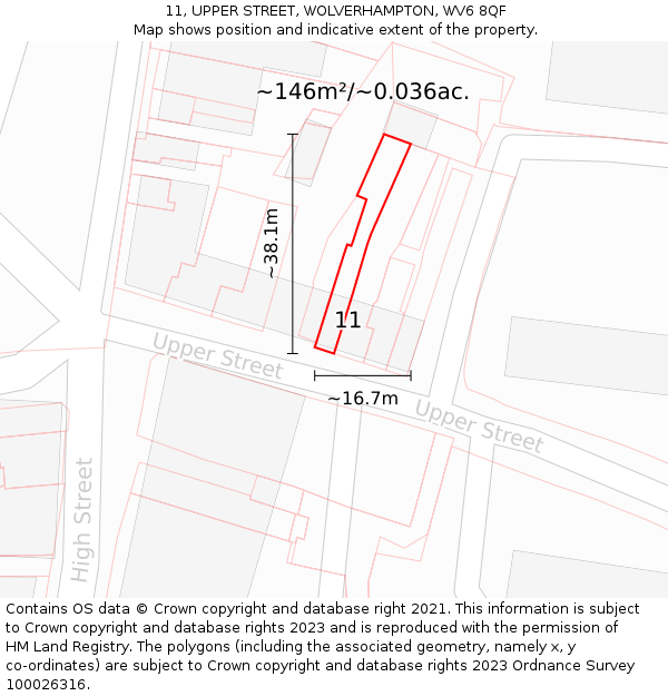 11, UPPER STREET, WOLVERHAMPTON, WV6 8QF: Plot and title map