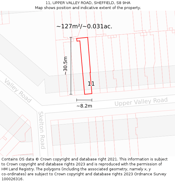 11, UPPER VALLEY ROAD, SHEFFIELD, S8 9HA: Plot and title map