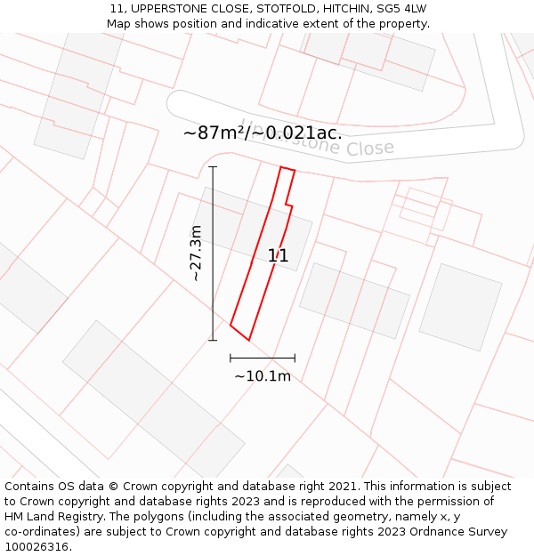 11, UPPERSTONE CLOSE, STOTFOLD, HITCHIN, SG5 4LW: Plot and title map