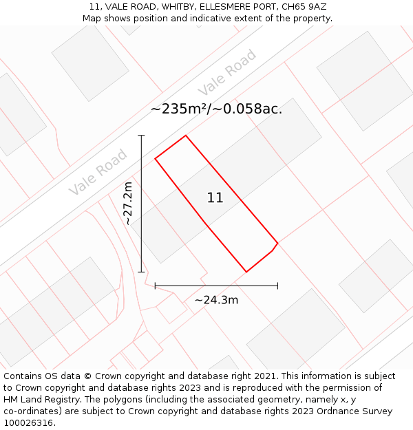 11, VALE ROAD, WHITBY, ELLESMERE PORT, CH65 9AZ: Plot and title map