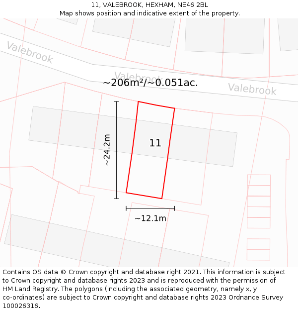11, VALEBROOK, HEXHAM, NE46 2BL: Plot and title map