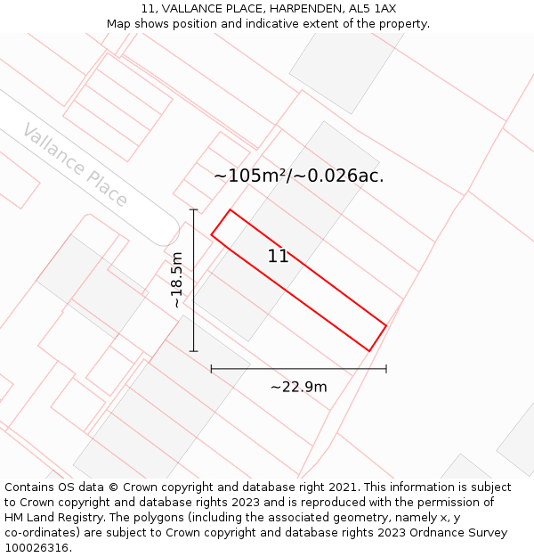 11, VALLANCE PLACE, HARPENDEN, AL5 1AX: Plot and title map