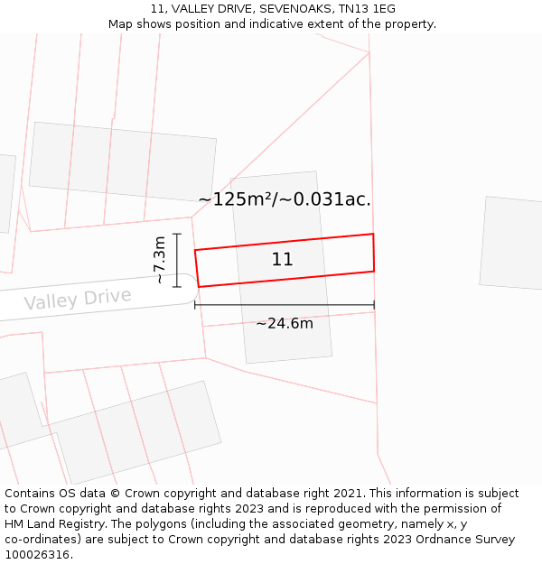 11, VALLEY DRIVE, SEVENOAKS, TN13 1EG: Plot and title map