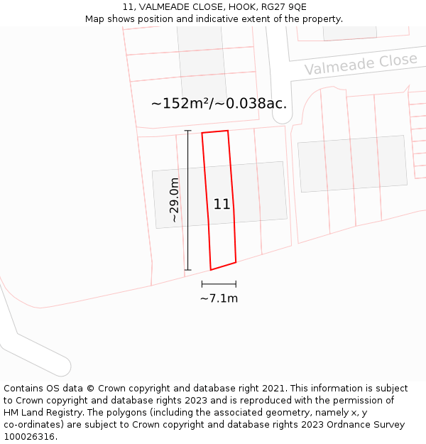 11, VALMEADE CLOSE, HOOK, RG27 9QE: Plot and title map