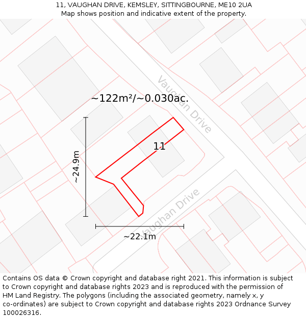 11, VAUGHAN DRIVE, KEMSLEY, SITTINGBOURNE, ME10 2UA: Plot and title map