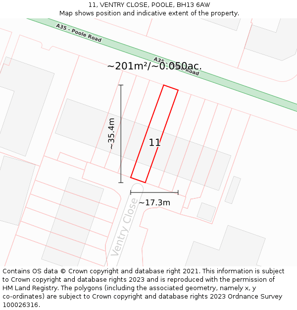 11, VENTRY CLOSE, POOLE, BH13 6AW: Plot and title map