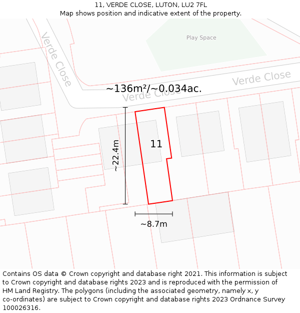 11, VERDE CLOSE, LUTON, LU2 7FL: Plot and title map