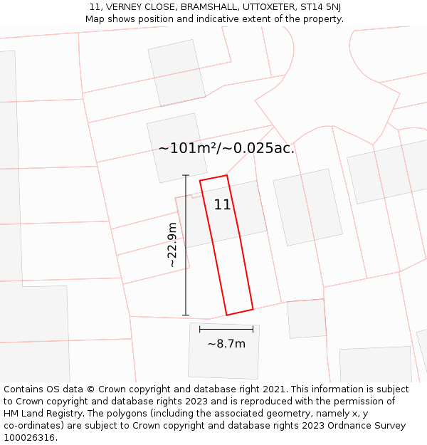 11, VERNEY CLOSE, BRAMSHALL, UTTOXETER, ST14 5NJ: Plot and title map