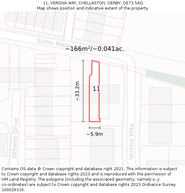 11, VERONA WAY, CHELLASTON, DERBY, DE73 5AQ: Plot and title map