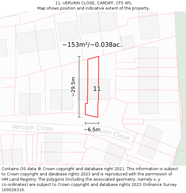 11, VERVAIN CLOSE, CARDIFF, CF5 4PL: Plot and title map