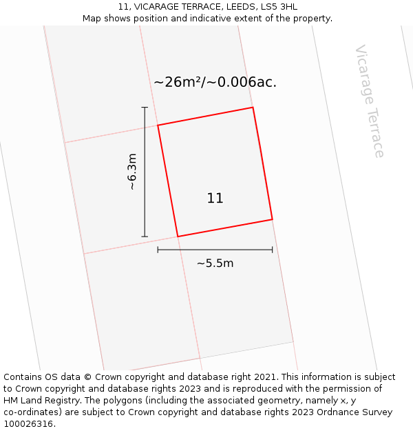 11, VICARAGE TERRACE, LEEDS, LS5 3HL: Plot and title map