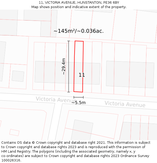 11, VICTORIA AVENUE, HUNSTANTON, PE36 6BY: Plot and title map