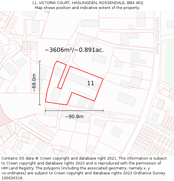 11, VICTORIA COURT, HASLINGDEN, ROSSENDALE, BB4 4EQ: Plot and title map