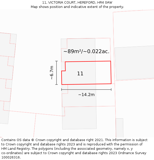 11, VICTORIA COURT, HEREFORD, HR4 0AW: Plot and title map