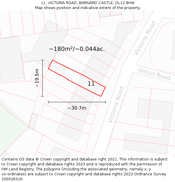 11, VICTORIA ROAD, BARNARD CASTLE, DL12 8HW: Plot and title map