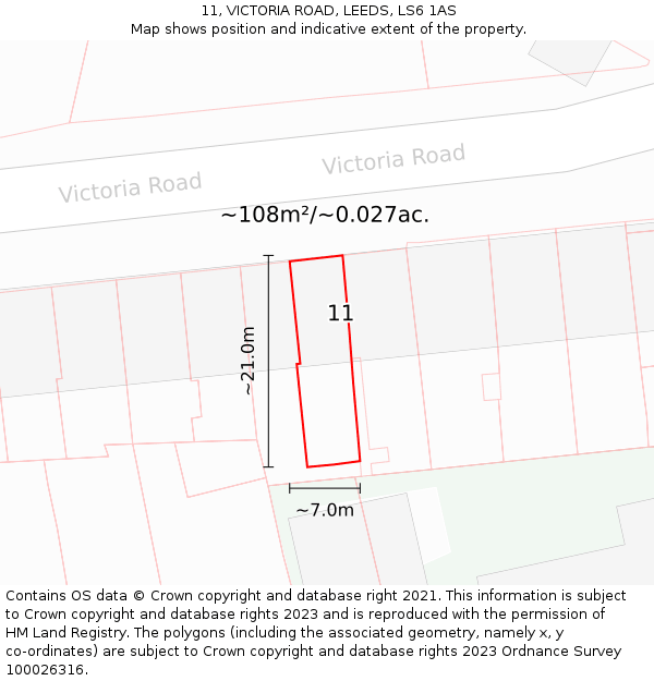 11, VICTORIA ROAD, LEEDS, LS6 1AS: Plot and title map