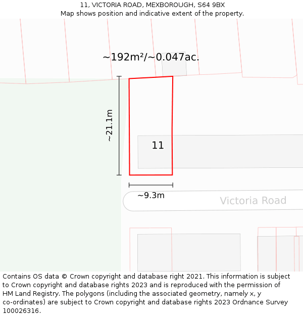 11, VICTORIA ROAD, MEXBOROUGH, S64 9BX: Plot and title map