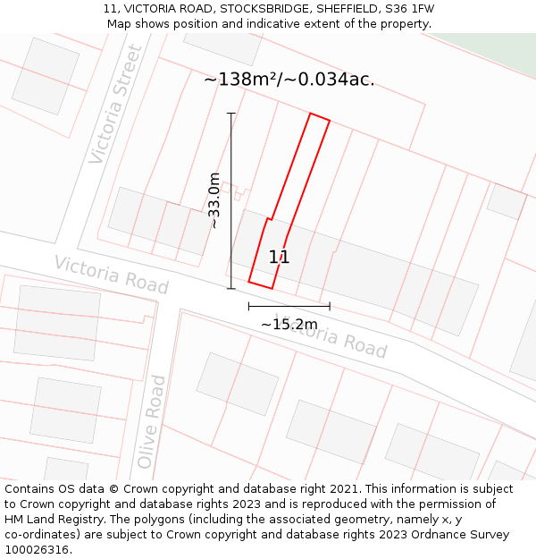 11, VICTORIA ROAD, STOCKSBRIDGE, SHEFFIELD, S36 1FW: Plot and title map