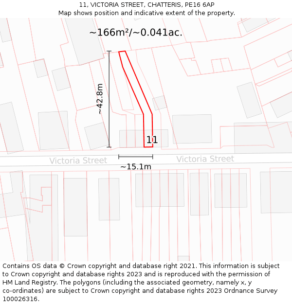 11, VICTORIA STREET, CHATTERIS, PE16 6AP: Plot and title map