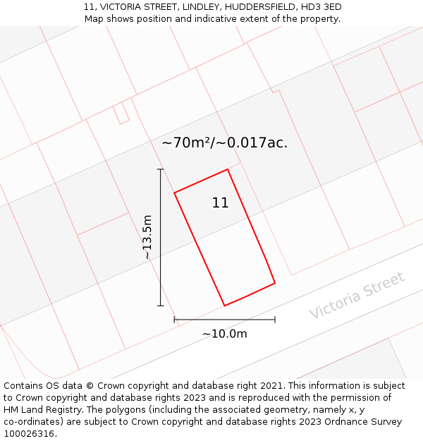 11, VICTORIA STREET, LINDLEY, HUDDERSFIELD, HD3 3ED: Plot and title map