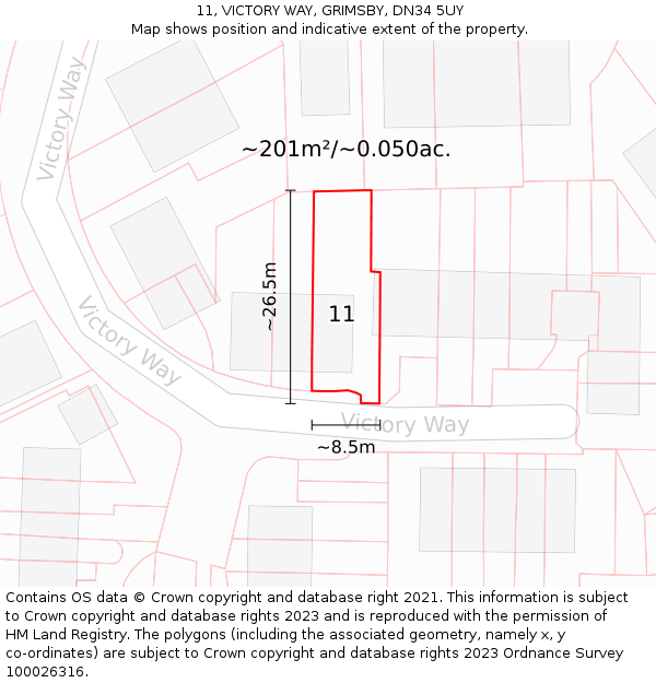 11, VICTORY WAY, GRIMSBY, DN34 5UY: Plot and title map