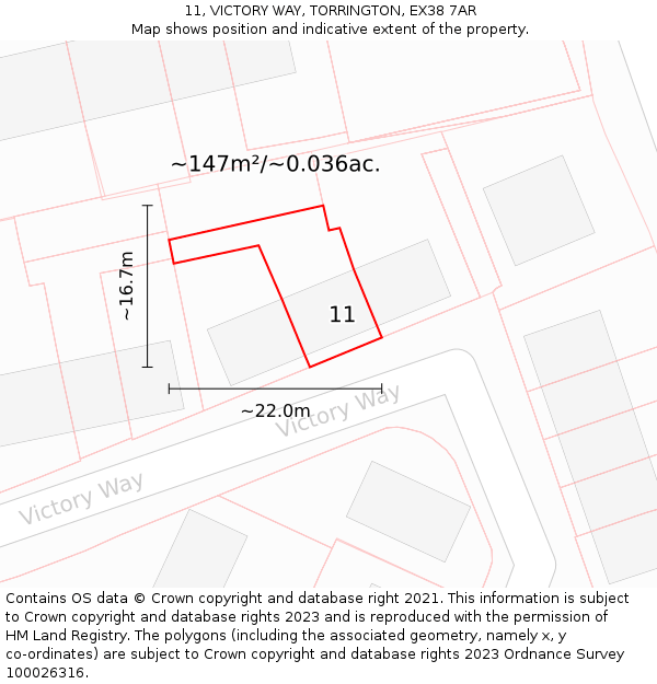 11, VICTORY WAY, TORRINGTON, EX38 7AR: Plot and title map