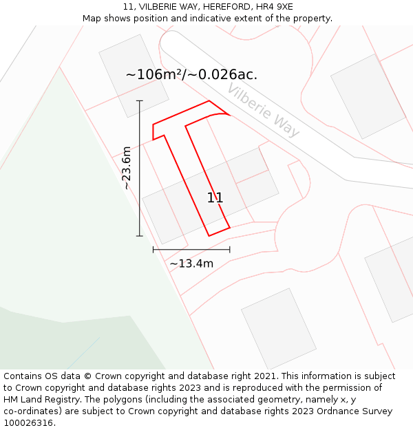 11, VILBERIE WAY, HEREFORD, HR4 9XE: Plot and title map